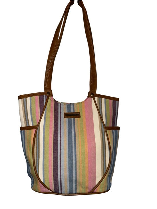 Handbags - Longaberger Homestead Legacy Striped Canvas Tote Bag Brown Trim Pastel Shoulder